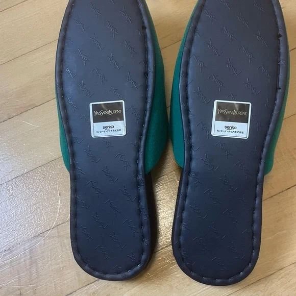 NEW Yves Saint Laurent Teal Logo Women's Slippers - Picture 3 of 4